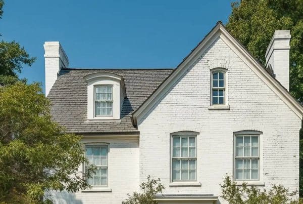 A white limewashed house in Seattle with trees around it