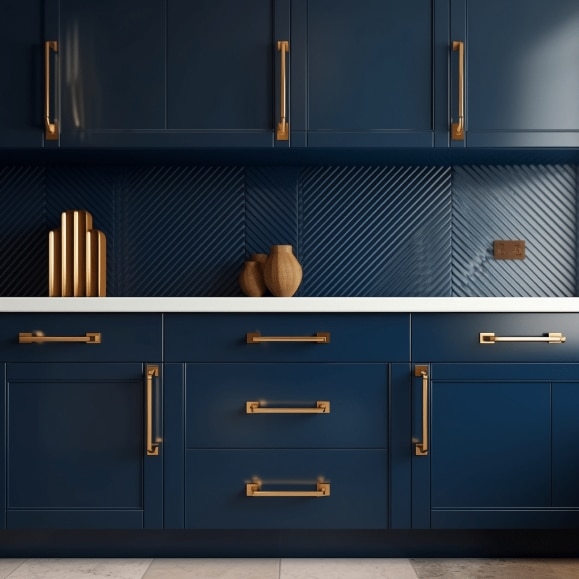 Blue modern kitchen cabinet fine painting